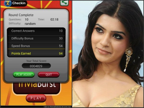 Samantha scored a personal best at Trivia Burst Samantha scored a personal best at Trivia Burst