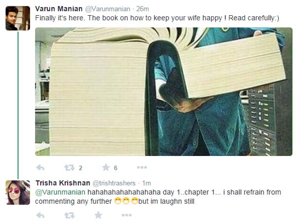 Trisha re tweets to Varuns Tweet Trisha re tweets to Varuns Tweet