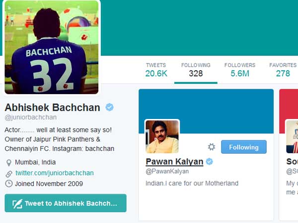 Pawan Craze : Abhishek Bachchan Following Pawan kalyan on Twitter Pawan Craze : Abhishek Bachchan Following Pawan kalyan on Twitter