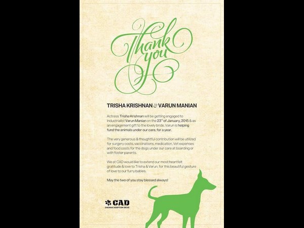 Check out: Trisha Krishnan Engagement Gift Check out: Trisha Krishnan Engagement Gift