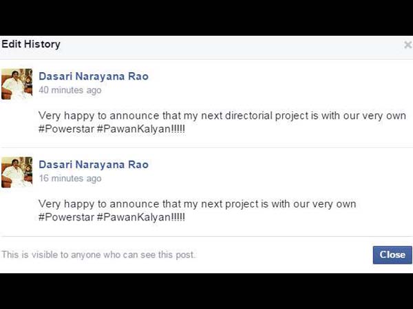 Pawan Kalyan-Dasari teams for a movie Pawan Kalyan-Dasari teams for a movie