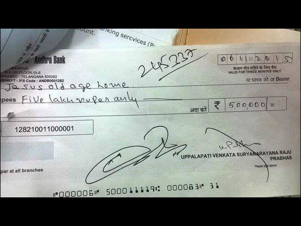 Prabhas donate 5 lakhs Prabhas donate 5 lakhs