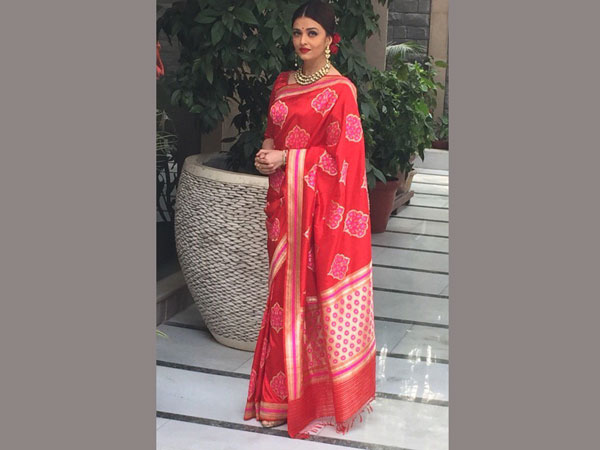 Aish looks hot in red sari for Hollande lunch Aish looks hot in red sari for Hollande lunch
