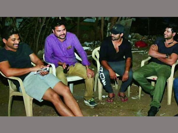 Allu Arjun visits Okka Ammayi Thappa film sets Allu Arjun visits Okka Ammayi Thappa film sets