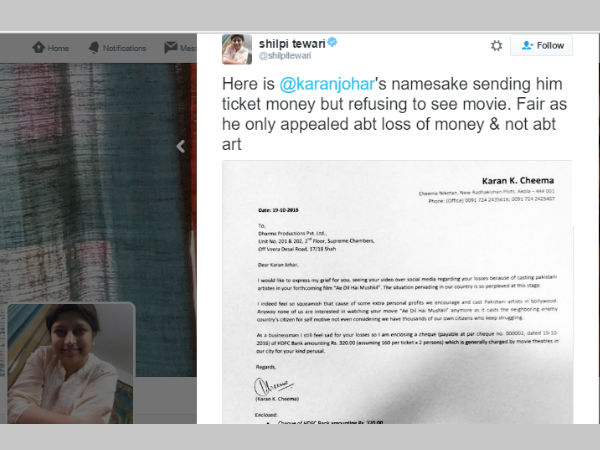 A businessman Karan Cheena has been creating a lot of waves on the social media circuit. Cheena has sent a written letter to Karan Johar along with a cheque of Rs. 320. in the letter, he has cited that he has no interest in watching Johar’s film whatsoever but as a fellow businessman, he is concerned about the director’s losses A businessman Karan Cheena has been creating a lot of waves on the social media circuit. Cheena has sent a written letter to Karan Johar along with a cheque of Rs. 320. in the letter, he has cited that he has no interest in watching Johar’s film whatsoever but as a fellow businessman, he is concerned about the director’s losses