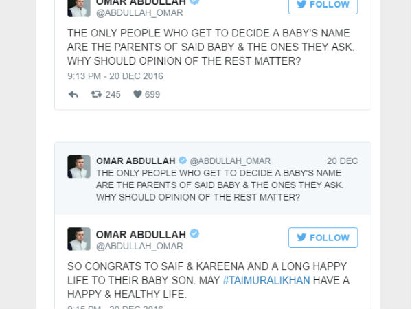 Kareena, Saif Ali Khan Have Right To Decide Their Baby's Name : Omar Abdullah Kareena, Saif Ali Khan Have Right To Decide Their Baby's Name : Omar Abdullah