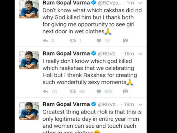 Ram Gopal Varma wishes 'unhappy' Holi on Twitter Ram Gopal Varma wishes 'unhappy' Holi on Twitter