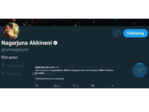 3 million Twitter followers for Nagarjuna 3 million Twitter followers for Nagarjuna
