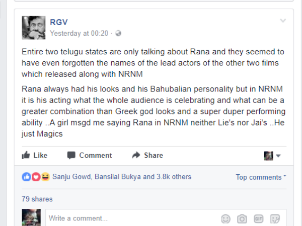 Ram Gopal Varma Praises Rana Ram Gopal Varma Praises Rana