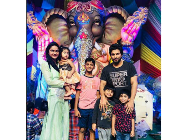 Allu Arjun and family in the Ganesh nimarjan Allu Arjun and family in the Ganesh nimarjan