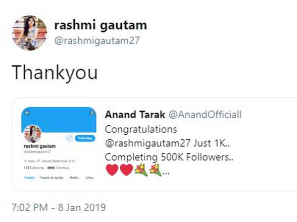 రష్మికి 5 లక్షల ఫాలోవర్స్