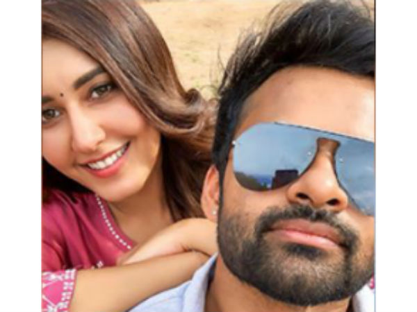 Sai Dharam Tej selfie with Raashi Khanna at Prathi Roju Pandage movie sets Sai Dharam Tej selfie with Raashi Khanna at Prathi Roju Pandage movie sets