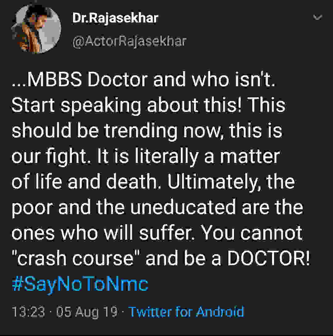 Hero Rajasekhar serious on National Medical Commissions MBBS crash course Hero Rajasekhar serious on National Medical Commissions MBBS crash course