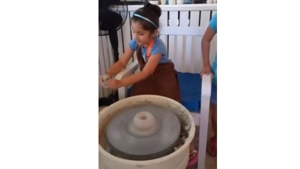 Sitara Playing With Pottery Wheel Sitara Playing With Pottery Wheel
