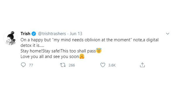 Trisha Krishnan Tweet Goes Viral Trisha Krishnan Tweet Goes Viral