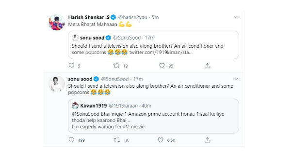 Sonu Sood To Netizen WHo wants to see v movie Sonu Sood To Netizen WHo wants to see v movie