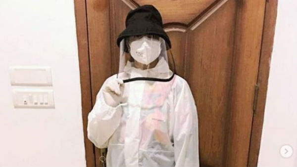 Actress Meena wear PPE Kit Actress Meena wear PPE Kit