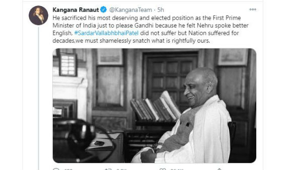 Kangana Ranaut wishes on Iron Man Sardar Vallabhbhai Patel birth anniversary Kangana Ranaut wishes on Iron Man Sardar Vallabhbhai Patel birth anniversary