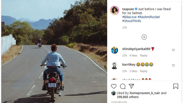 Taapsee Pannu fined for Riding With out helmet Taapsee Pannu fined for Riding With out helmet