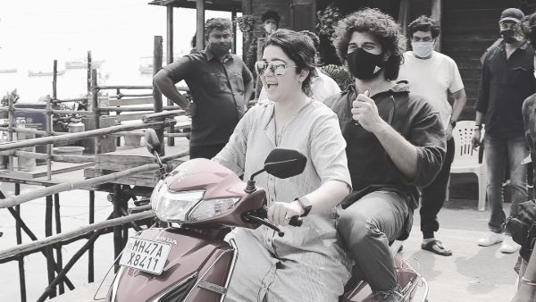 Charmi And Vijay Devarakonda Bike Ride In Liger set Charmi And Vijay Devarakonda Bike Ride In Liger set