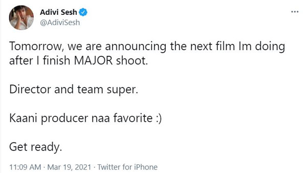 Adivi Sesh New Movie Update Tomorrow Adivi Sesh New Movie Update Tomorrow