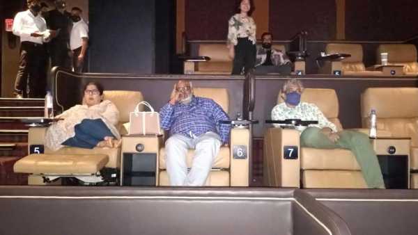 Rajamouli watching Vakeel saab On AMB Cinemas Rajamouli watching Vakeel saab On AMB Cinemas