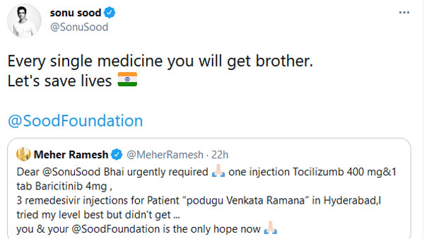 Sonu Sood arranged medicines on Meher Ramesh request Sonu Sood arranged medicines on Meher Ramesh request