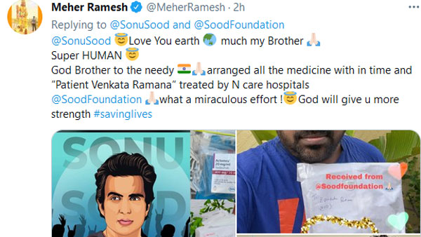 Sonu Sood arranged medicines on Meher Ramesh request Sonu Sood arranged medicines on Meher Ramesh request