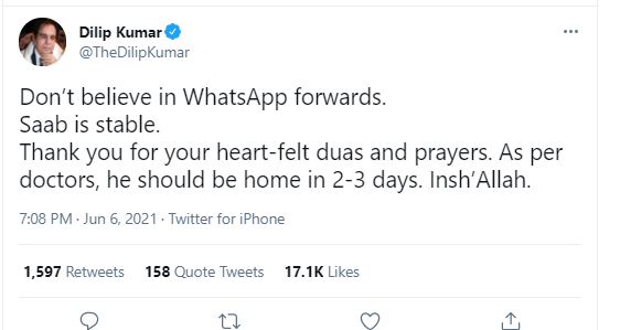 Dilip Kumar health update: Saira Bhanu condemns death rumours Dilip Kumar health update: Saira Bhanu condemns death rumours