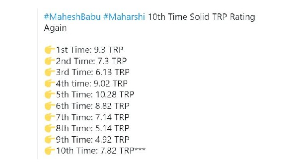 Mahesh Babu’s Maharshi 10th Time TRP Rating Report Mahesh Babu’s Maharshi 10th Time TRP Rating Report