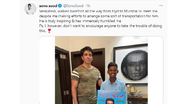 sonu soods fan walked barefoot from Hyderabad to Mumbai sonu urges not to do suchthings sonu soods fan walked barefoot from Hyderabad to Mumbai sonu urges not to do suchthings