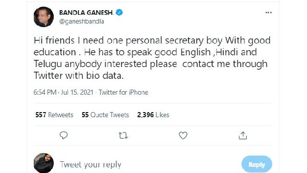 Bandla Ganesh needs a secretary here are the requirements Bandla Ganesh needs a secretary here are the requirements