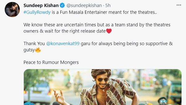 Sundeep Kishan Clarity about Gully Rowdy Release Sundeep Kishan Clarity about Gully Rowdy Release