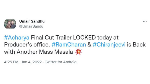 ఆచార్యపై ఉమైర్ సంధు ట్వీట్