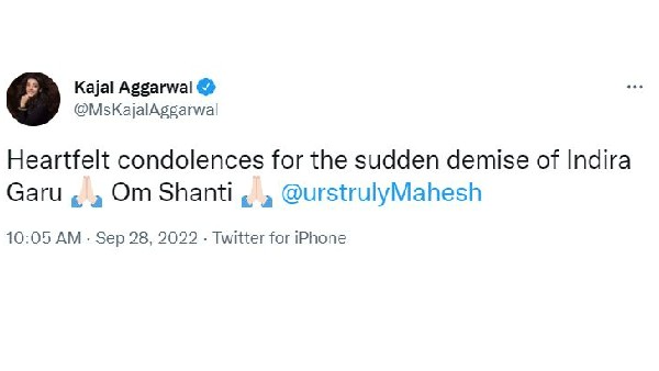 సంతాపం తెలిపిన నటి కాజల్